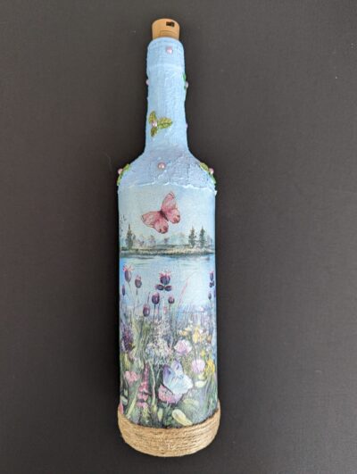 Decorated Illuminated Bottle with Butterflies by Riverside