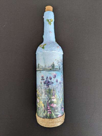 Decorated Illuminated Bottle with Butterflies by Riverside - Image 2