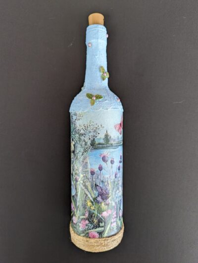 Decorated Illuminated Bottle with Butterflies by Riverside - Image 5