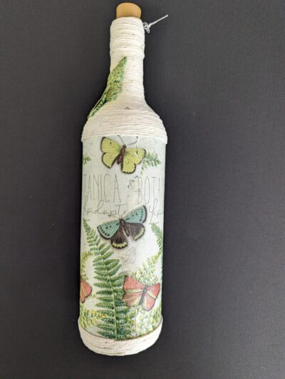 Decorated Illuminated Bottle with Butterflies and Ferns