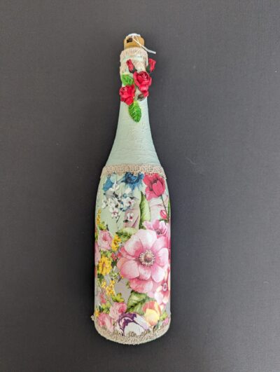 Decorated Illuminated Bottle with Flowers