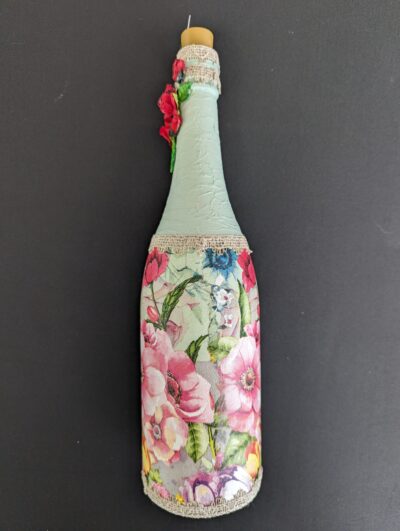 Decorated Illuminated Bottle with Flowers - Image 2