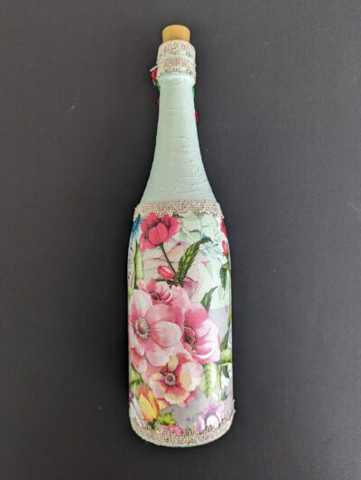 Decorated Illuminated Bottle with Flowers - Image 3