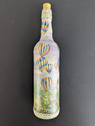 Decorated Illuminated Bottle with Hot Air Balloons by Lighthouse - Image 3