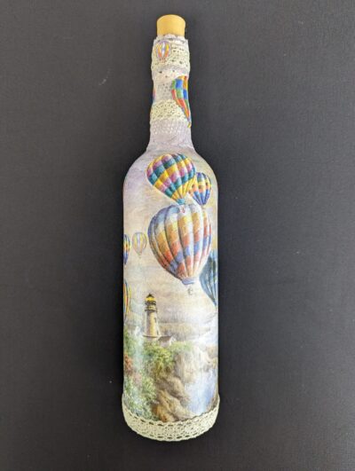 Decorated Illuminated Bottle with Hot Air Balloons by Lighthouse - Image 4