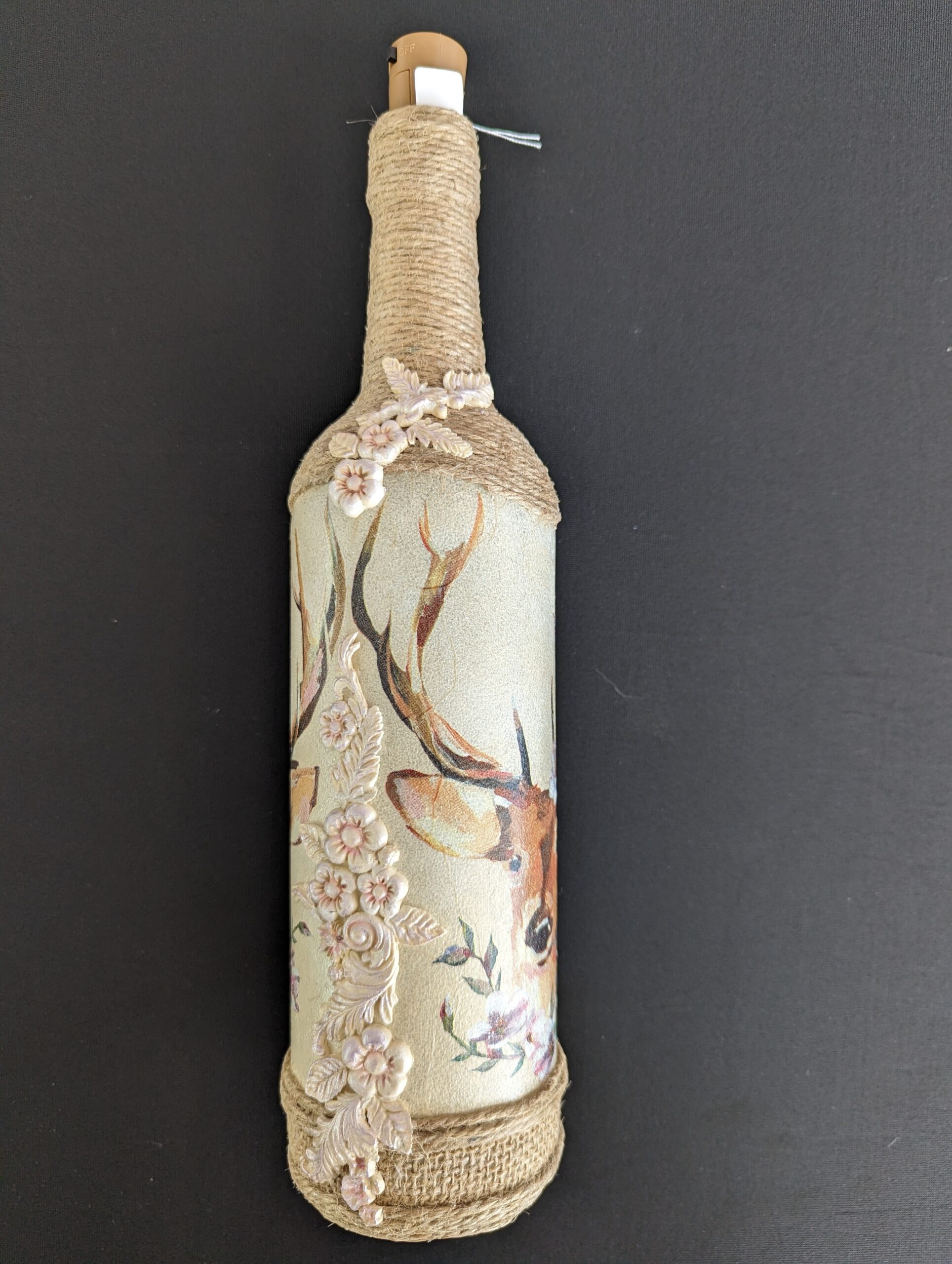 Decorated Illuminated Bottle with Stag