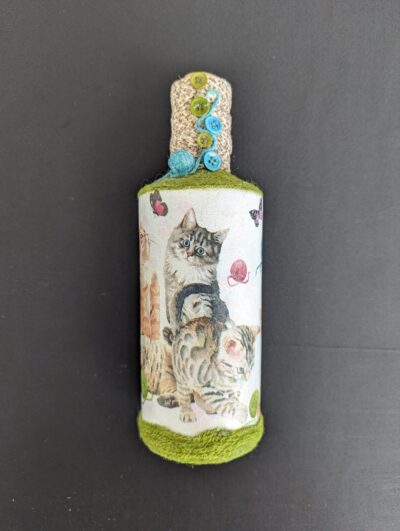 Decorated Illuminated Bottle with Kittens