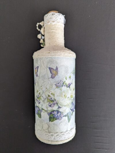 Decorated Illuminated Bottle with Butterflies and Flowers - Image 2