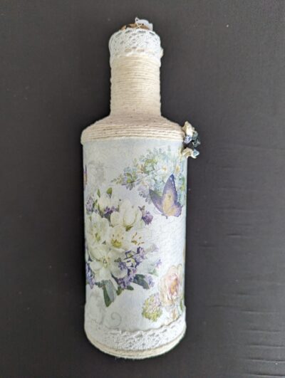 Decorated Illuminated Bottle with Butterflies and Flowers - Image 3