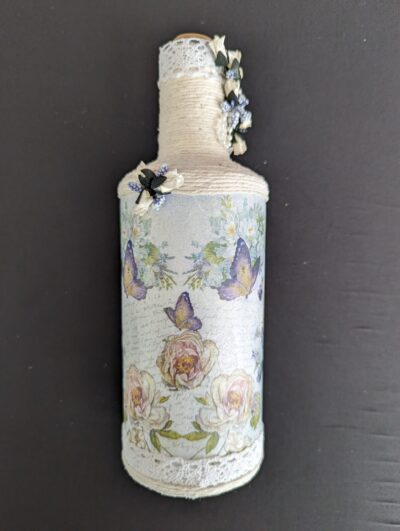 Decorated Illuminated Bottle with Butterflies and Flowers - Image 4