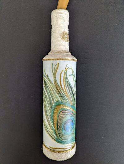 Decorated Illuminated Bottle with Peacock Feathers - Image 3