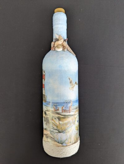 Decorated Illuminated Bottle with Seaside Theme - Image 2