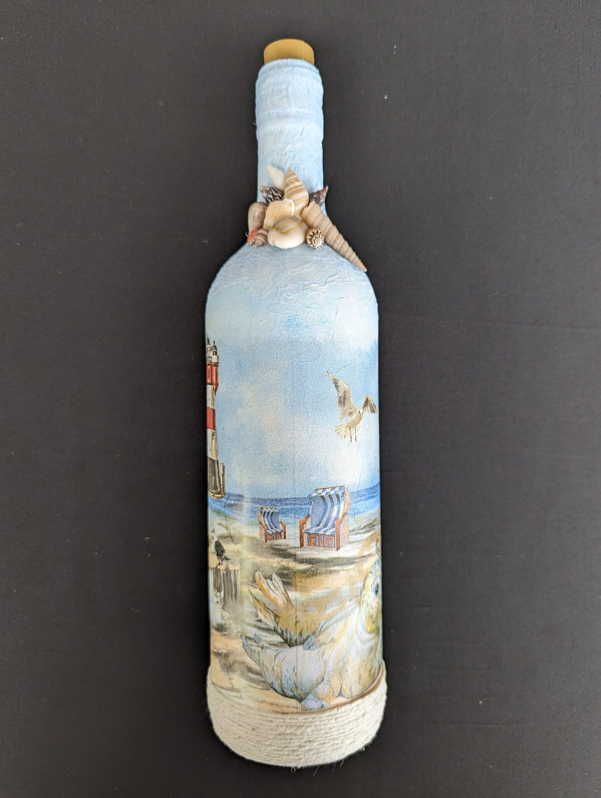 Decorated Illuminated Bottle with Seaside Theme