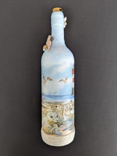 Decorated Illuminated Bottle with Seaside Theme - Image 3