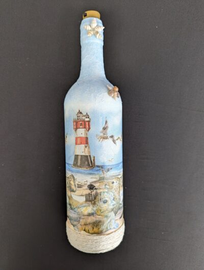 Decorated Illuminated Bottle with Seaside Theme