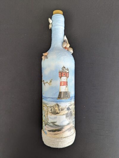 Decorated Illuminated Bottle with Seaside Theme - Image 4