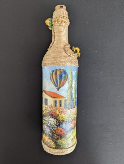 Decorated Illuminated Bottle with Hot Air Balloons by Sea