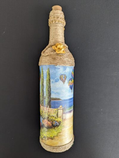 Decorated Illuminated Bottle with Hot Air Balloons by Sea - Image 2