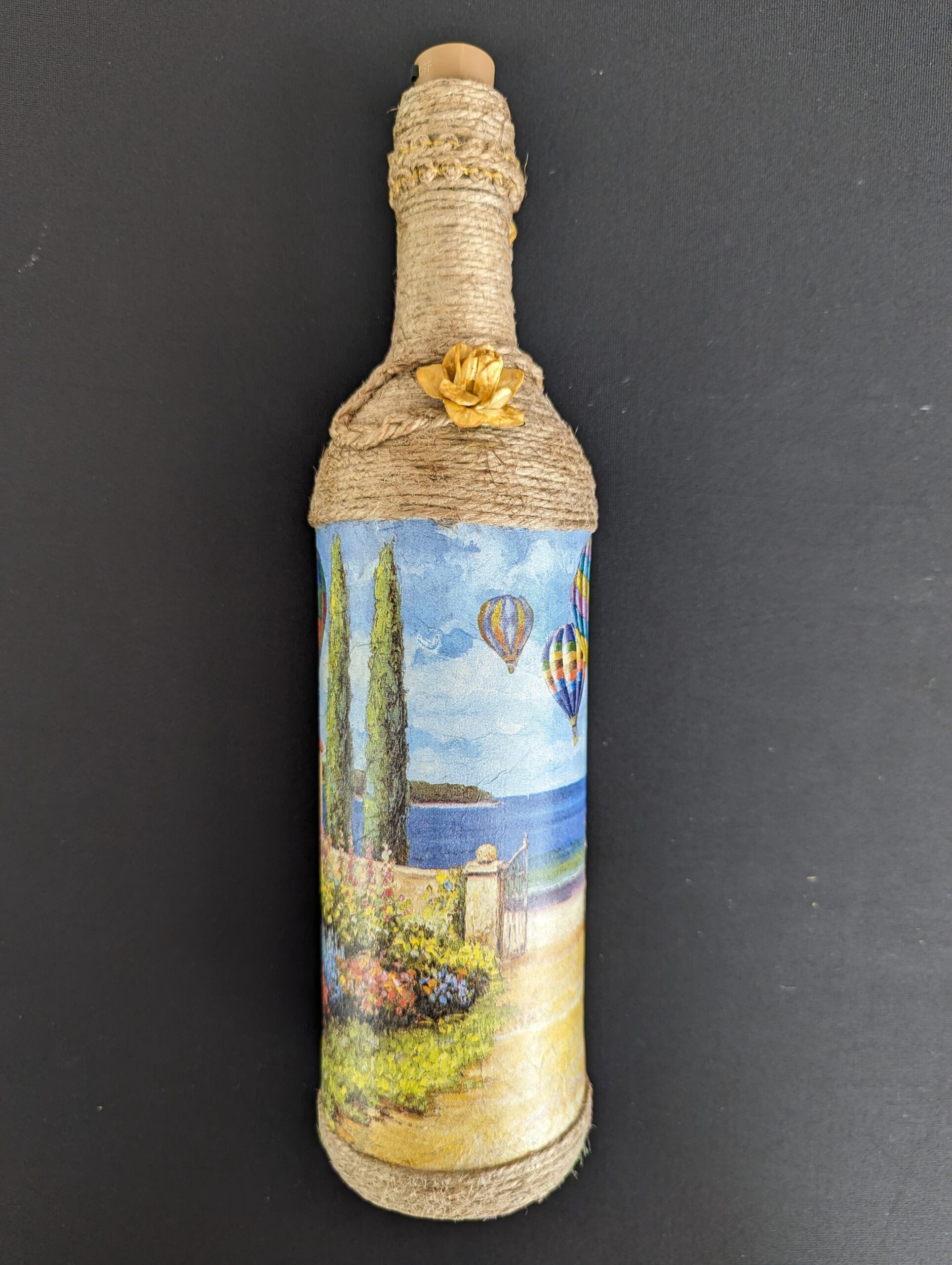 Decorated Illuminated Bottle with Hot Air Balloons by Sea