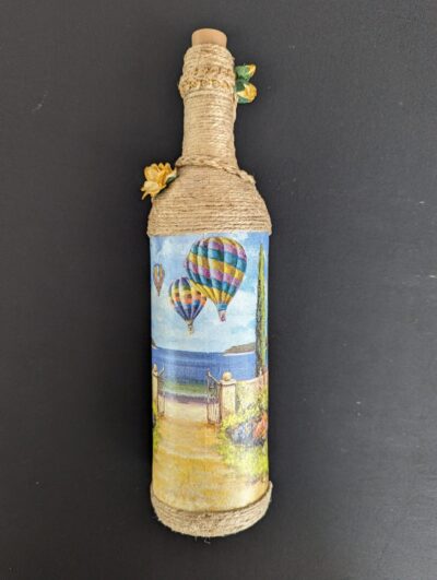 Decorated Illuminated Bottle with Hot Air Balloons by Sea - Image 3