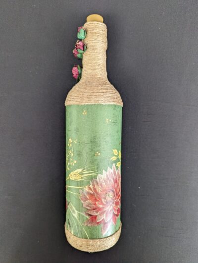 Decorated Illuminated Bottle with Flowers 2 - Image 3