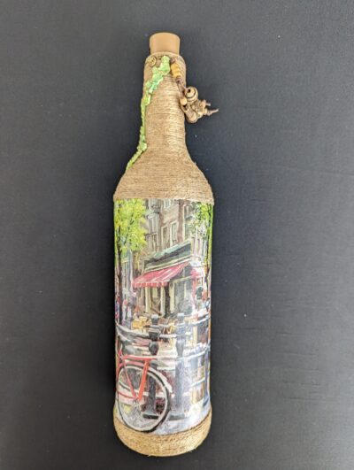 Decorated Illuminated Bottle with Bike and Riverside Scene - Image 2