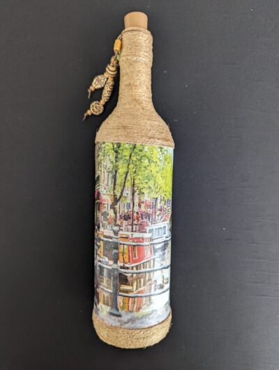 Decorated Illuminated Bottle with Bike and Riverside Scene - Image 3