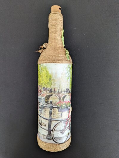 Decorated Illuminated Bottle with Bike and Riverside Scene - Image 4